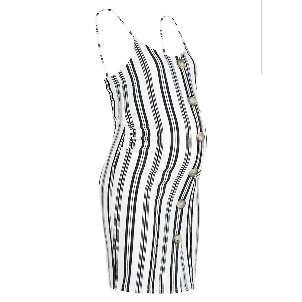 Boohoo Maternity Button Stripe Mini Shift dress
